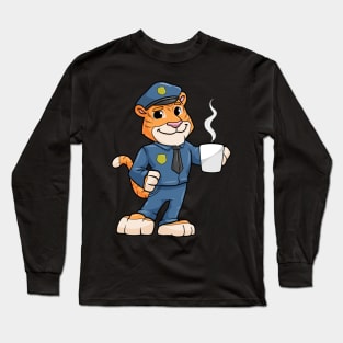 Tiger as Police officer with Police hat and Drink Long Sleeve T-Shirt